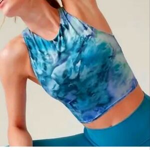 Athleta Conscious Textured Blue Purple Crop Top Tank Built in Bra